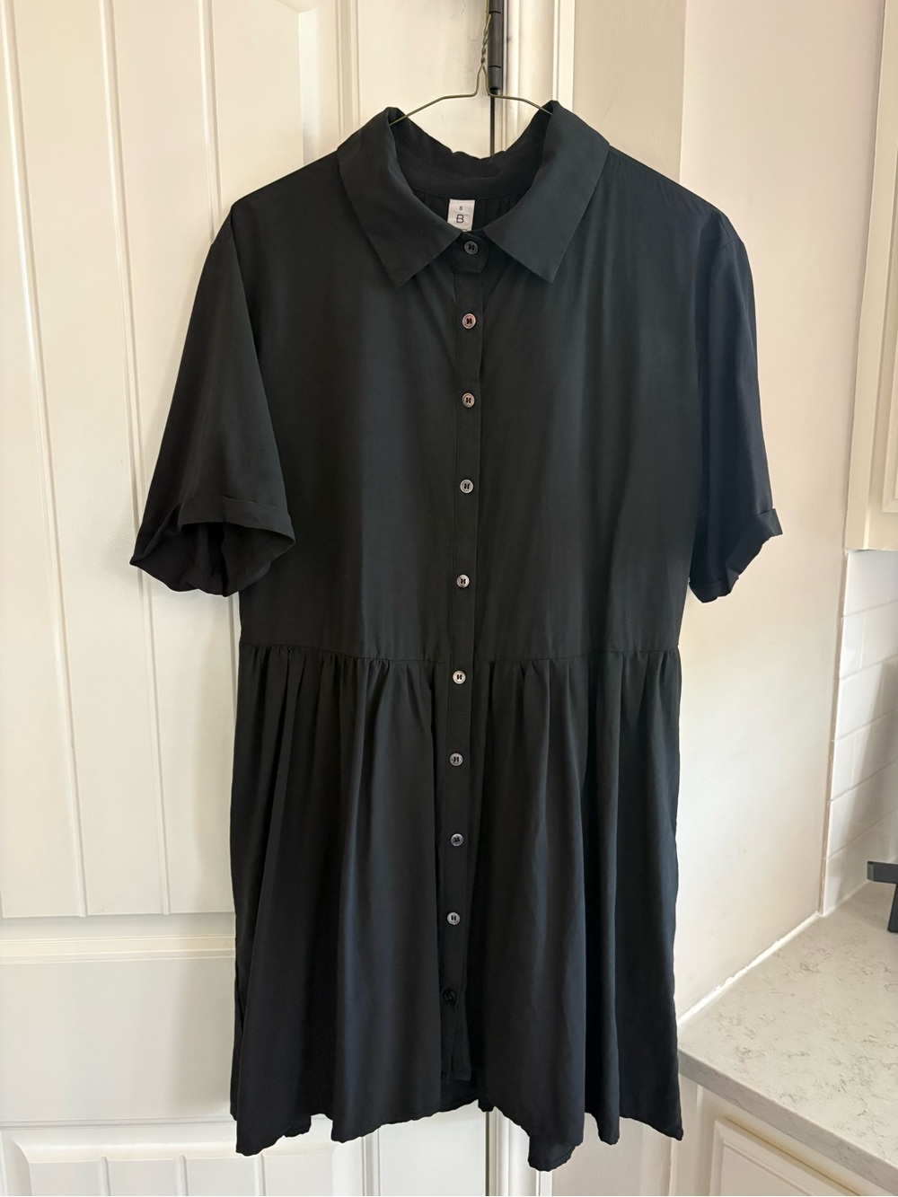 Black Button-Front Short Sleeve Dress